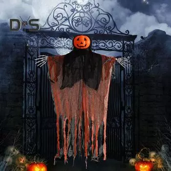 Хэллоуин Подвесной Призрак Украшение Страшная Тыква Голова Скелет Рука Длинные Волосы Призрак для Дома Офис Дом с Привидениями Сад оранжевый