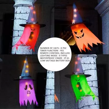 Хэллоуин Подвесной Светящийся Призрачный Шляпа Светящиеся Огни Украшения Светящийся Ведьмин Шляпа Хэллоуин Дешевый Реквизит Домашний Декор Для Уличного Двора Дерево