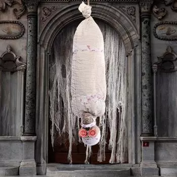 Хэллоуин Подвесной труп Украшение Жуткая светящаяся фигурка тела Страшный дом с привидениями Реквизит для вечеринки на Хэллоуин бежевый