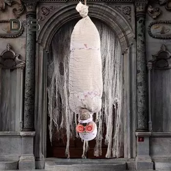 Хэллоуин Подвесной труп Украшение Жуткая светящаяся фигурка тела Страшный дом с привидениями Реквизит для вечеринки на Хэллоуин бежевый