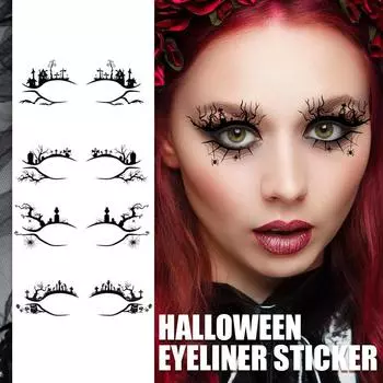 Хэллоуин подводка для глаз наклейка ужас паук летучая мышь декоративная подводка для глаз тени для век модные вечерние инструменты для макияжа креативный макияж для вечеринок China чёрный