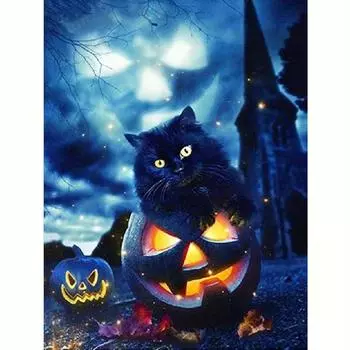 Хэллоуин полная круглая алмазная живопись кошка вышивка тыква картины из стразов мозаика настенное искусство 30x40 см/12x16 дюймов 30x40cm NO Frame