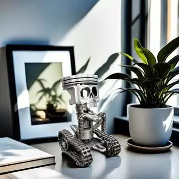 Хэллоуин Поршень Череп Лицо Скульптура Гаечный ключ Цепь Череп Статуэтка из смолы Статуя Домашний офис Украшение рабочего стола Фестивальный орнамент для вечеринки