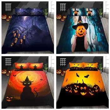 Хэллоуин Постельное белье Пододеяльник и наволочка AU King Односпальная / двуспальная кровать Полноразмерный мягкий удобный пододеяльник Домашнее украшение DE 100x135cm