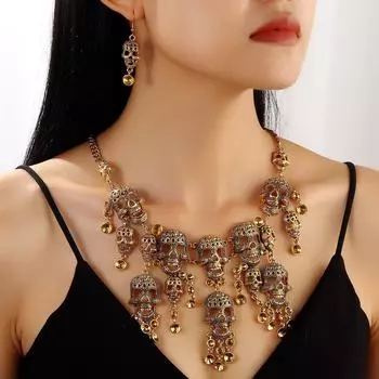 Хэллоуин преувеличенное ожерелье с черепом индивидуальность фестиваль ретро голова призрака бахрома кулон шея цепь золотой