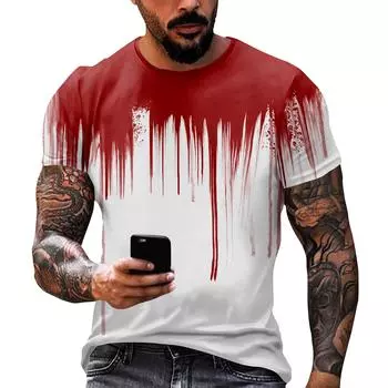 Хэллоуин Принт - Мужская Повседневная Футболка с Круглым Вырезом и Короткими Рукавами L красный