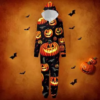 Хэллоуин принтованный семейный комбинезон с капюшоном и длинными рукавами на молнии L