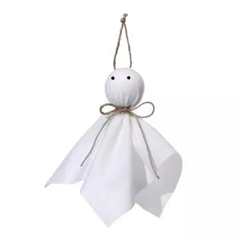 Хэллоуин Привидение Подвесное Украшение Маленькое Летающее Привидение Украшение на Дерево Деревенское Белое Тканевое Привидение для Декора Дома с Привидениями Двора Дерева 1pc