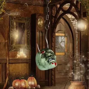 Хэллоуин Призрачная Голова Висячие Украшения с Длинным Металлическим Крюком Цепи Жуткий Крытый Открытый Дом с Привидениями Праздничный Декор Подвеска Праздничные Атрибуты белый