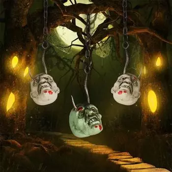 Хэллоуин Призрачная Голова Висячие Украшения с Длинным Металлическим Крюком Цепи Жуткий Крытый Открытый Дом с Привидениями Праздничный Декор Подвеска Праздничные Атрибуты белый