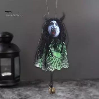 Хэллоуин Призрачная кукла Украшение с колокольчиками Мягкая ткань Мини-призрачное лицо Фаршированная кукла Висячий орнамент Фестиваль ужасов Подвеска «Перезвон ветра» Хэллоуин белый