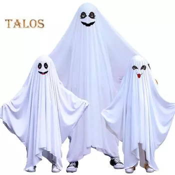 Хэллоуин Призрачный плащ Бу Белый Призрачный плащ Жуткий детский костюм для выпрашивания сладостей Костюм для косплея наряд для вечеринки для мальчиков и девочек S