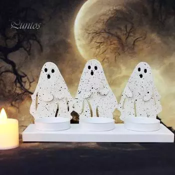 Хэллоуин Призрачный Подсвечник Жуткий Три Призрака Чайная Подставка Для Свечи Металлический Подсвечник Украшение Стола Центральная Часть Настольного Орнамента белый