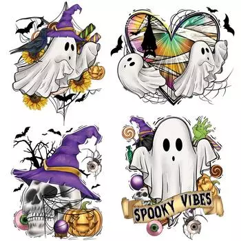 Хэллоуин Призрачный утюг на заплатах Термоклейкая передача Аксессуары для рукоделия Художественное ремесло Гладильная одежда Аппликация Моющаяся термонашивка