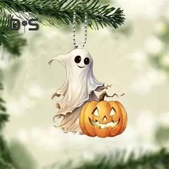 Хэллоуин Призрак Акриловые Подвесные Украшения Дома Внутреннее Зеркало Заднего Вида Автомобиля 2D Плоский Мультфильм Тыква Призрак Подвесной Орнамент Подвеска A