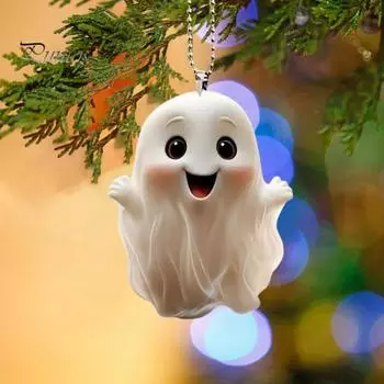 Хэллоуин Призрак Акриловые Подвесные Украшения Дома Внутреннее Зеркало Заднего Вида Автомобиля 2D Плоский Мультфильм Белый Призрак Подвесной Орнамент Подвеска белый