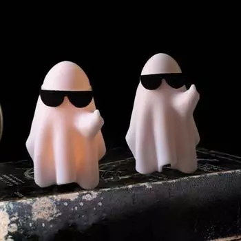 Хэллоуин Призрак Фигурка с Подсветкой Средний Палец Солнцезащитные Очки Призрак Скульптуры Из Смолы Настольный A