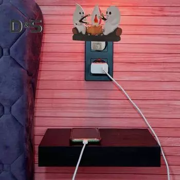 Хэллоуин Призрак Костер Мерцающий Ночной Светильник 2 Призрака Жарка Настенный Ночной Светильник Беспламенный Светодиодный Светильник Свеча Жуткое Украшение Спальни US Plug