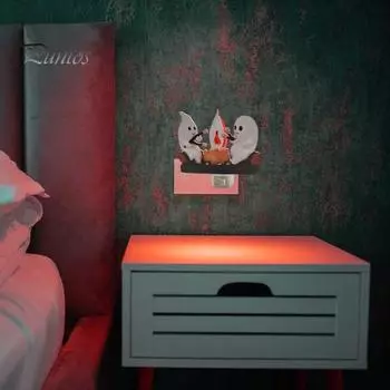 Хэллоуин Призрак Костер Мерцающий Ночной Светильник 2 Призрака Жарка Настенный Ночной Светильник Беспламенный Светодиодный Светильник Свеча Жуткое Украшение Спальни US Plug