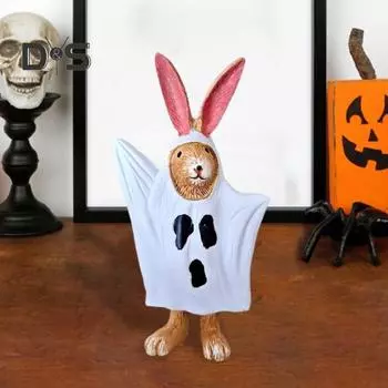 Хэллоуин Призрак Кролик Статуэтка Стоящий Кролик Скульптура Смола Модель Животного Домашний Офис Книжная Полка Украшение Рабочего Стола Орнамент белый