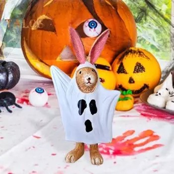 Хэллоуин Призрак Кролик Статуэтка Стоящий Кролик Скульптура Смола Модель Животного Домашний Офис Книжная Полка Украшение Рабочего Стола Орнамент белый