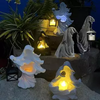 Хэллоуин Призрак Ночной Светильник Смоляный Призрак Фонарь Украшение Хэллоуина Домашний Настольный Фигурка для Внутреннего Уличного Использования F