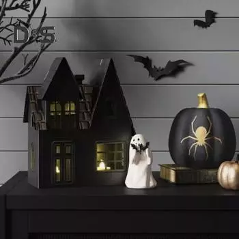 Хэллоуин Призрак Розовая Тыква Фигурка Жуткий Белый Призрак Держащий Летучую Мышь Статуя Из Смолы Скульптура Внутреннее Уличное Настольное Украшение Орнамент A