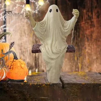 Хэллоуин Призрак Статуэтка Жуткий Свеча Цветок Качели Призрак Смоляная Статуэтка Скульптура Внутреннее Уличное Садовое Настольное Украшение Орнамент A
