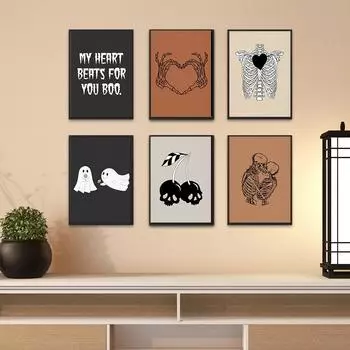 Хэллоуин Призрак Триллер Плакат Принт Осень Искусство Стена Аннотация Скелет Паутина Холст Картина Комната Украшения Дома Декор 21x30cm No Framed