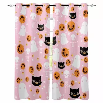 Хэллоуин Призрак Тыква Конфеты Черный Кот Розовые Плотные Шторы Для Гостиной Спальни Оконные Шторы Жалюзи Шторы W135 x H60cm