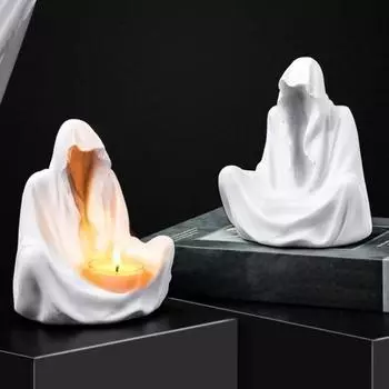 Хэллоуин Призрак Волшебник Подсвечник Смола Фигурка Чайная Свеча Подсвечник Стол Центральное Украшение Рабочего Стола Фестиваль Подарок чёрный