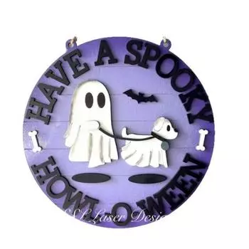 Хэллоуин Призрак Выгуливающий Собаку Дверной Знак Деревянный Призрак Собака Подвесная Дверная Табличка для Крыльца Стены Внутренний Наружный Декор Single Layer