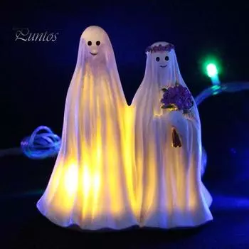 Хэллоуин Призрак Жених Невеста Статуэтка Ночной Светильник Жуткий Светящийся Призрак Статуя Из Смолы Скульптура Внутреннее Уличное Садовое Настольное Украшение Орнамент белый