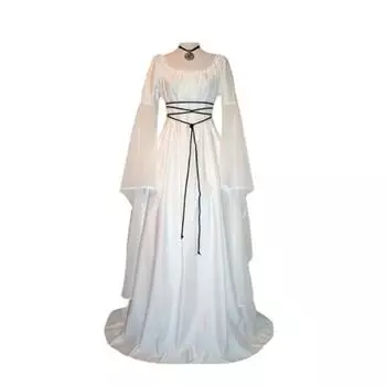 Хэллоуин Ренессанс Платье Ведьмы для Женщин Готическое Викторианское Платье Длинный Рукав-Колокол Средневековый Костюм для Хэллоуина Косплей Вечеринка 2XL белый