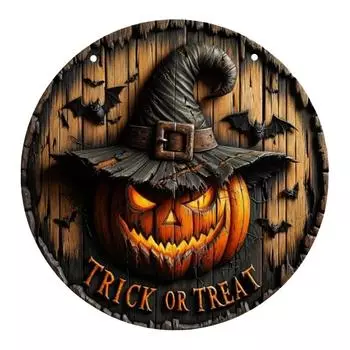 Хэллоуин Ретро Венок Тыквенная Голова Ужас Искусство Украшения Деревянный Милый Призрак Подвеска Для Двора Дома Дверь, 7.8 дюймов B