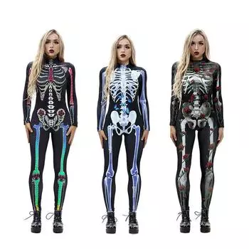 Хэллоуин Роза Бабочка Череп 3D Печать Косплей Костюм Сексуальный Комбинезон Скелет Боди Взрослый Карнавал Вечеринка monos muje S