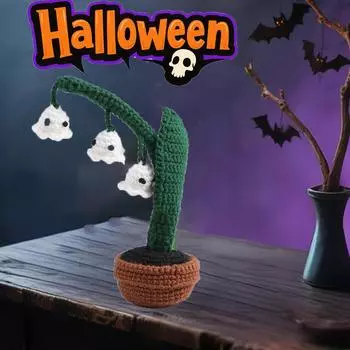 Хэллоуин Ручная Вязаная Пряжа, Маленькое Украшение в Горшке в Подарок, Настольное Украшение для Дома One Size зелёный