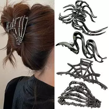 Хэллоуин Рука Паук Металлический коготь для волос Модная большая заколка для волос Крабовые заколки Модные праздничные аксессуары для волос Головной убор Подарок девушке прохладный черный