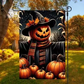 Хэллоуин Садовый флаг Тыква Призрак Скелет Кот Уличный флаг Двусторонний праздничный 1