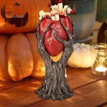 Хэллоуин Сердце Древочеловек Фигурка Жуткое Дерево Держащее Сердце Статуя Из Смолы Скульптура Внутреннее Уличное Садовое Настольное Украшение Орнамент красный