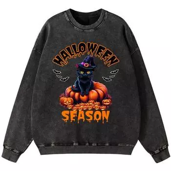 Хэллоуин Сфасон Девочка Винтажная Хлопковая Толстовка Простой Пуловер с Круглым Вырезом Уличный Тонкий стиль Оверсайз Худи S