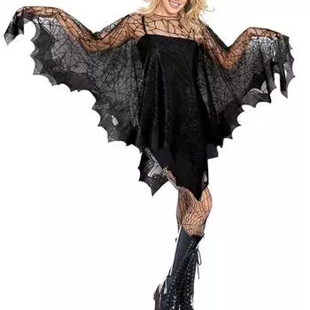 Хэллоуин шаль паутина дизайн вышивка кружево готический ведьма накидка костюм вечеринка косплей маскарад дьявол пасхальный карнавал ткань чёрный