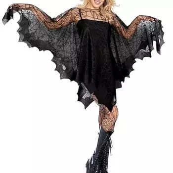 Хэллоуин шаль паутина дизайн вышивка кружево готический ведьма накидка костюм вечеринка косплей маскарад дьявол пасхальный карнавал ткань чёрный