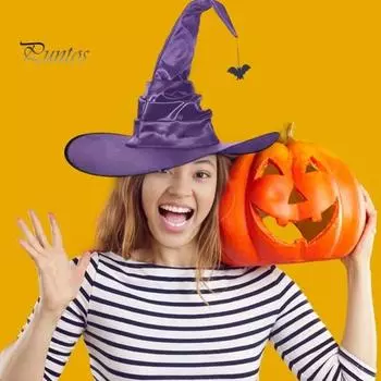 Хэллоуин шляпа паук декор летучая мышь угловая шляпа ведьмы с рюшами и большими полями волшебница волшебница косплей дом с привидениями карнавальный костюм для вечеринки чёрный