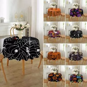 Хэллоуин Скатерть Паутина Тыква Ведьма Принт Цветочный Край Круглая Форма Легкий Уход Защита Стола Банкеты Украшение Партии Скатерть E