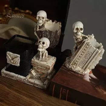 Хэллоуин Скелет держатель ручки украшение пень надгробие паук череп смоляная фигурка статуя карандаш органайзер контейнер ящик для хранения орнамент B