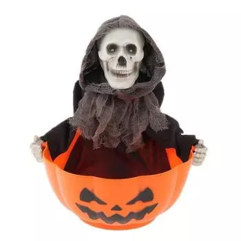 Хэллоуин Скелет Конфетница Анимированная Череп Конфетница с Активацией Движения Ужас Хэллоуин Сервер для Конфет со Светодиодными Глазами и Жутким Звуком A