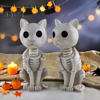 Хэллоуин Скелет Лошадь Фигурка Готическая Кошка Лягушка Скелет Модель Жуткая Смола Статуя Животного Скульптура Домашний Офис Настольное Украшение Орнамент C