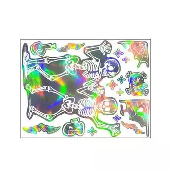 Хэллоуин Скелет Наклейка на окно Водонепроницаемая ПВХ Голографическая Скелет Статическая Наклейка на стекло Дом Спальня Праздничная Вечеринка Украшение Наклейка Sets