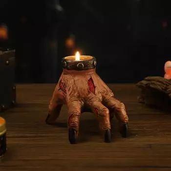 Хэллоуин Скелет Орнамент Страшный Смола Череп Фонарь Статуя Настольный Скелет Рука Свеча C